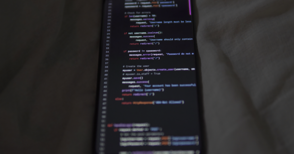 Application code displayed on a smartphone screen