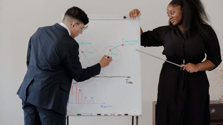 Business coaching workshop with a presentation