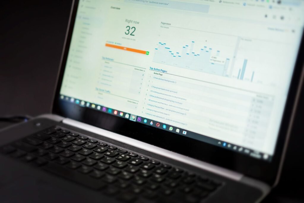 Laptop showing a website analytics dashboard