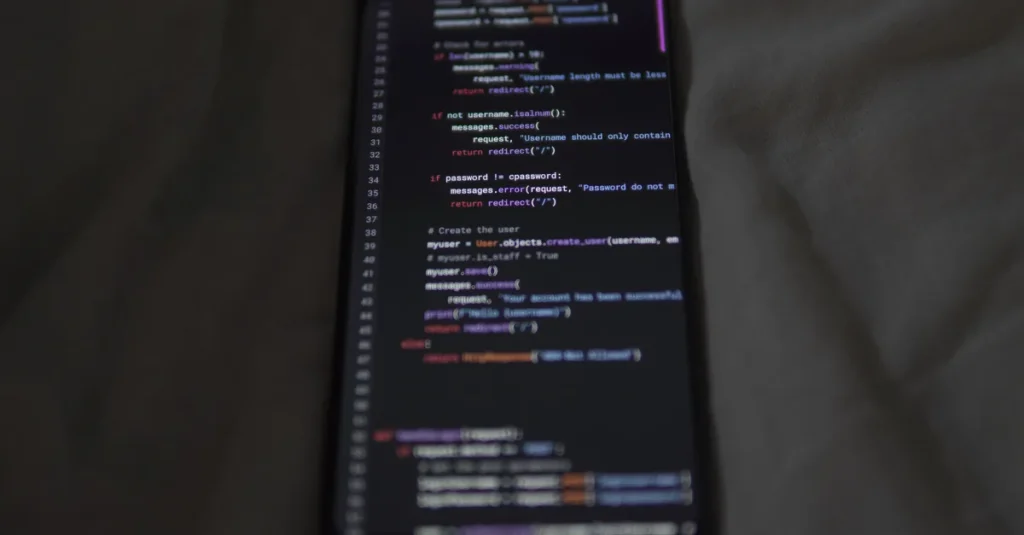 Application code displayed on a smartphone screen