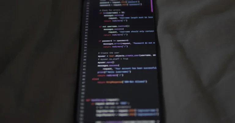 Application code displayed on a smartphone screen