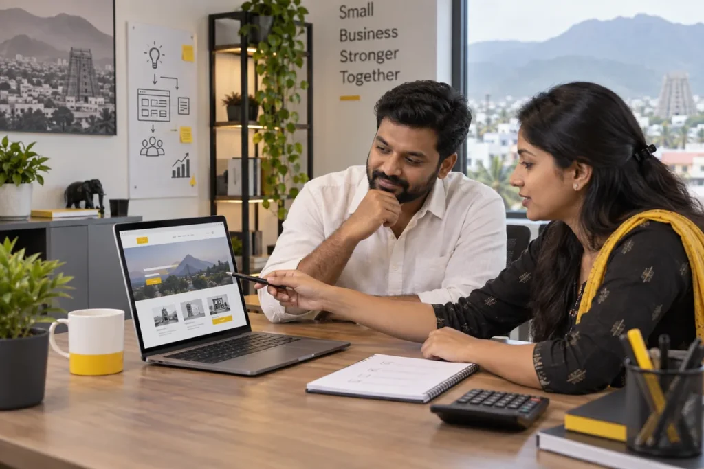 Coimbatore business owner reviewing website development scope and cost