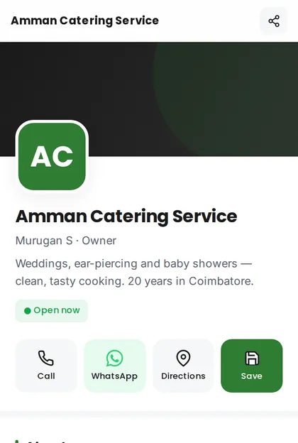 Catering digital visiting card demo