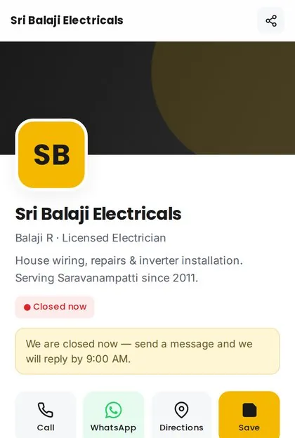 Electrician digital visiting card demo