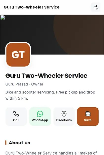 Two-wheeler Service digital visiting card demo
