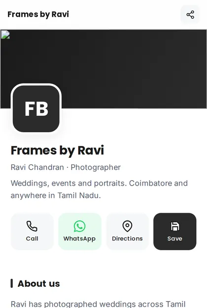 Photographer digital visiting card demo