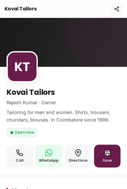 Tailor digital visiting card demo