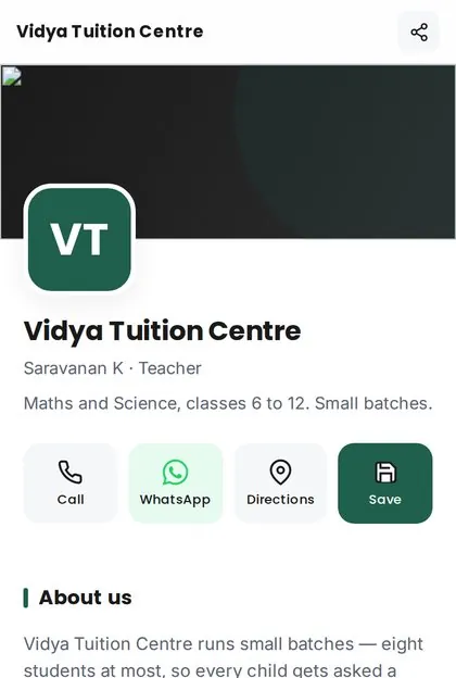 Tuition Centre digital visiting card demo